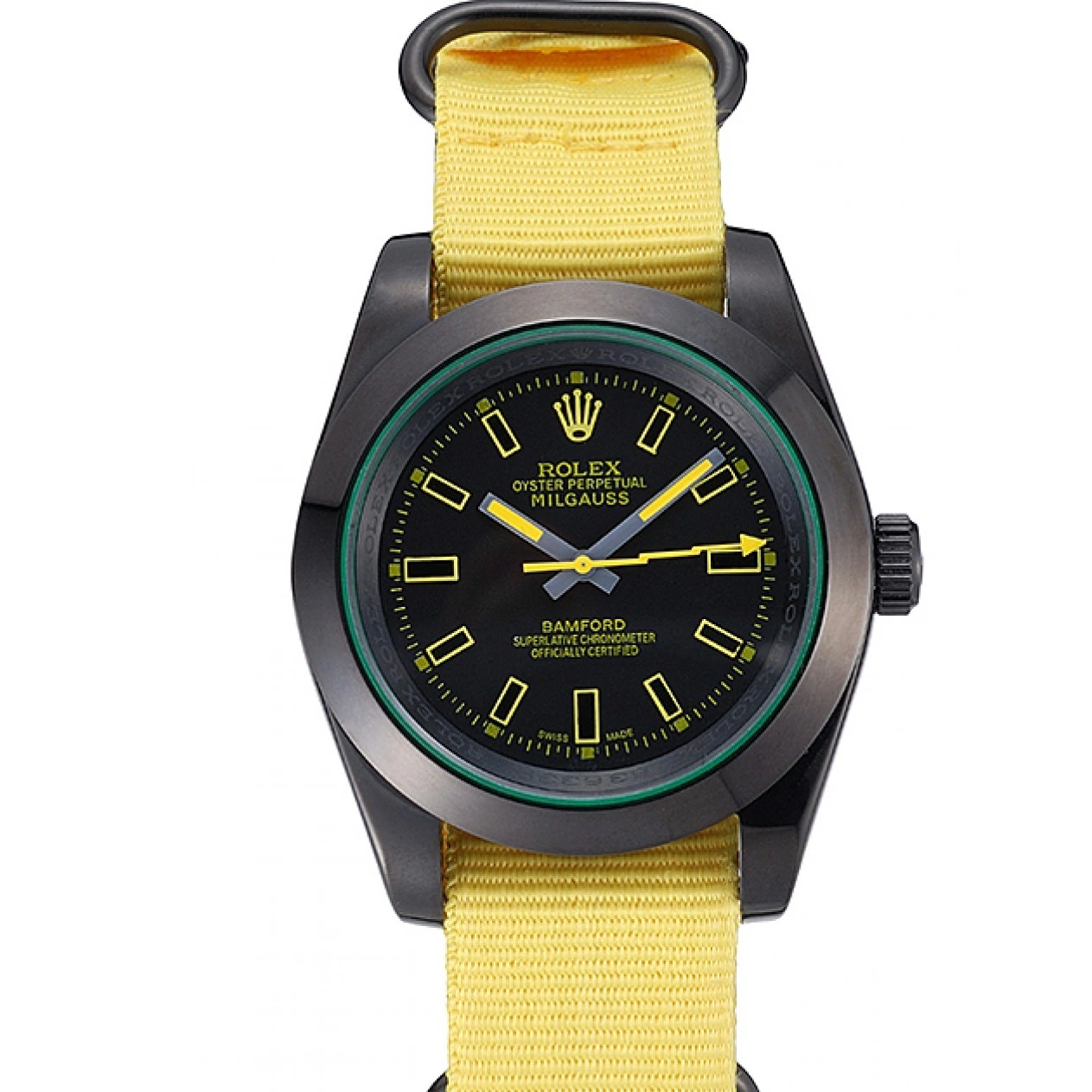 Best AAA Replica Sites Rolex Nylon Strap Yellow 621999 Milgauss Bamford 1027